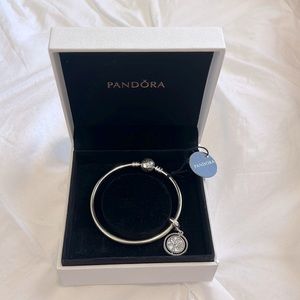 Pandora Silver Bangle with Family Tree Spinning Charm